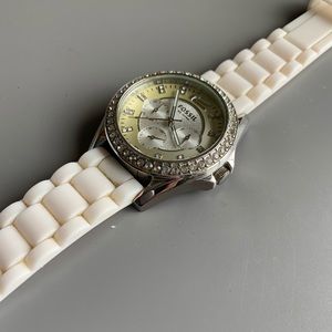Fossil Silver Watch with White Silicone Band